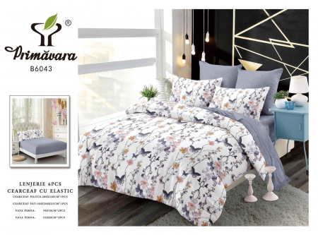 Bumbac Tip Finet Cu Elastic - Lenjerie De Pat Finet Cu Elastic - Fluturasi Si Floricele Pictate