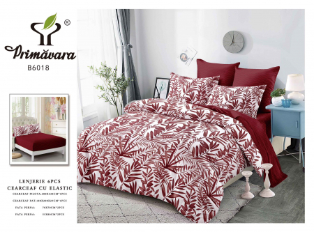 Bumbac Tip Finet Cu Elastic - Lenjerie De Pat Finet Cu Elastic - Frunze Bordo
