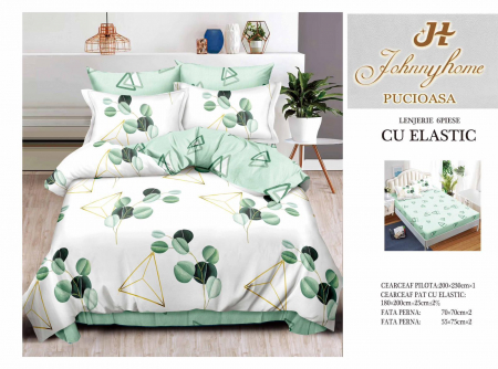 Bumbac Tip Finet Cu Elastic - Lenjerie De Pat Finet Cu Elastic - Verde Mint Frunzulite