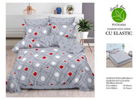Bumbac Tip Finet Cu Elastic - Lenjerie De Pat Finet Cu Elastic - Buline Si Inimi