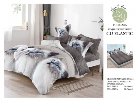 Bumbac Tip Finet Cu Elastic - Lenjerie De Pat Finet Cu Elastic - Blue Eyes