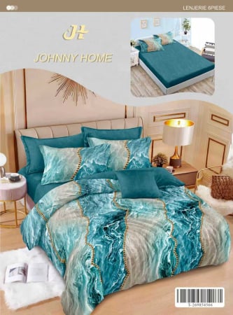 Bumbac Tip Finet Cu Elastic - Lenjerie De Pat Finet Cu Elastic - Marmura Turcoaz