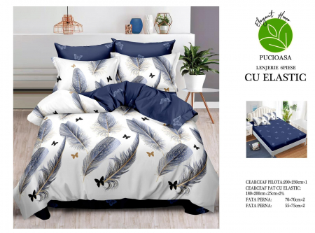 Bumbac Tip Finet Cu Elastic - Lenjerie De Pat Finet Cu Elastic - Pene Cenusii
