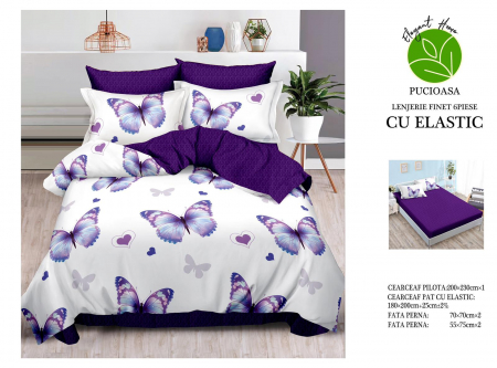 Bumbac Tip Finet Cu Elastic - Lenjerie De Pat Finet Cu Elastic - White And Purple