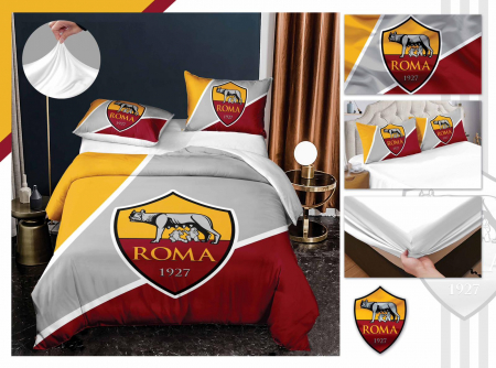 Bumbac Tip Finet Cu Elastic - Lenjerie De Pat Finet Cu Elastic Echipa Fotbal  - Roma