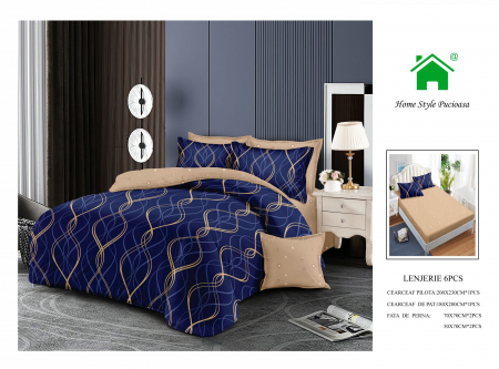 Bumbac Tip Finet Cu Elastic - Lenjerie De Pat Finet Cu Elastic - Royal Blue Waves