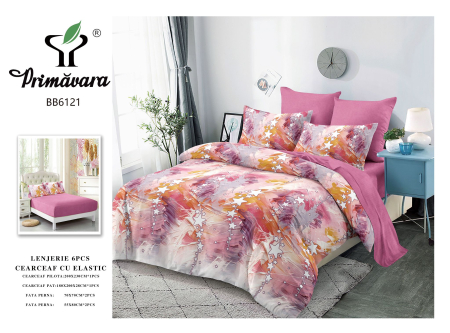 Cearceaf cu elastic - Lenjerie De Pat Finet Cu Elastic - Roz Inchis Si Stele