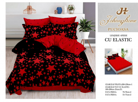 Lenjerie De Pat Finet Cu Elastic - Stelute Rosii [0]