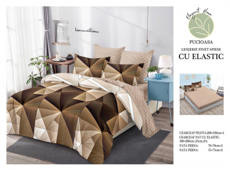 Bumbac Tip Finet Cu Elastic - Lenjerie De Pat Finet Cu Elastic - Triunghi Maro