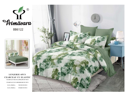 Cearceaf cu elastic - Lenjerie De Pat Finet Cu Elastic - Verde Si Kaki Acuarela