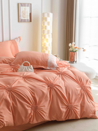 Lenjerie De Pat Finet Cu Inimioare Brodate - Pastel Orange [7]