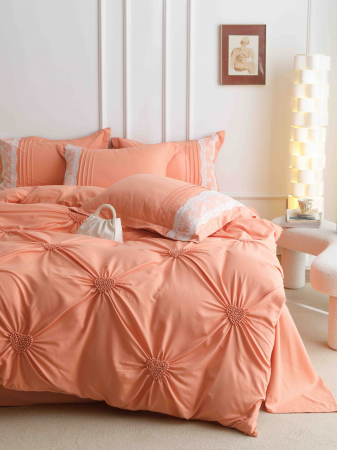 Lenjerie De Pat Finet Cu Inimioare Brodate - Pastel Orange [5]