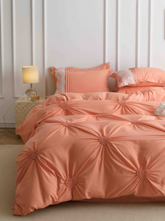 Lenjerie De Pat Finet Cu Inimioare Brodate - Pastel Orange [1]
