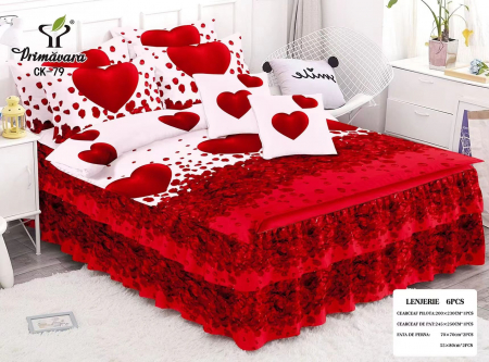 Bumbac Tip Finet Cu Volanase - Lenjerie De Pat Finet Cu Volanase - Red Heart