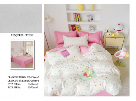 Bumbac Tip Finet 6 Piese - Lenjerie De Pat Finet - Bulinute Colorate