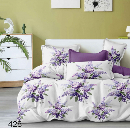 Bumbac Tip Finet 6 Piese - Lenjerie De Pat Finet - Flori De Lavanda Regala