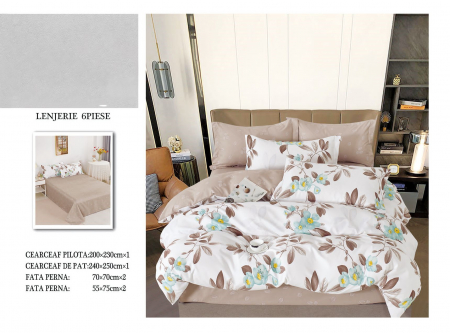Bumbac Tip Finet 6 Piese - Lenjerie De Pat Finet - Blue Flowers