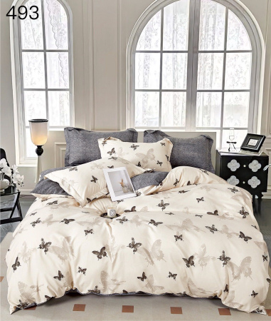 Bumbac Tip Finet 6 Piese - Lenjerie De Pat Finet - Gri Cu Fluturi