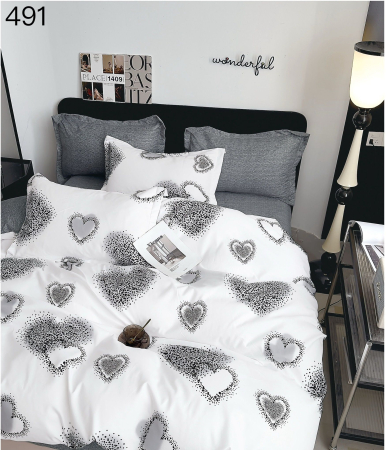 Bumbac Tip Finet 6 Piese - Lenjerie De Pat Finet - Gri Cu Inimioare