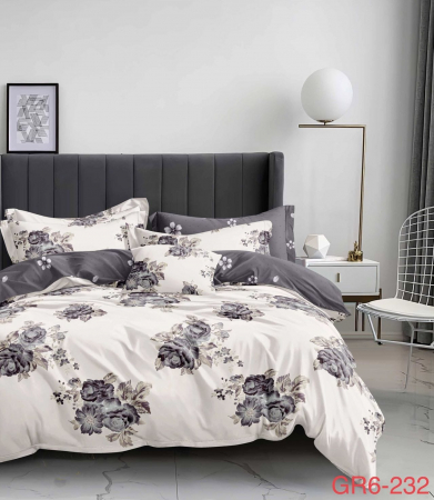 Bumbac Tip Finet 6 Piese - Lenjerie De Pat Finet - Trandafiri Gri