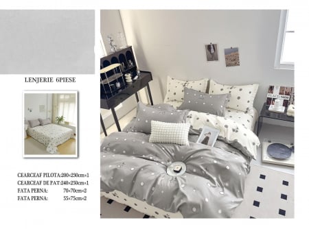 Bumbac Tip Finet 6 Piese - Lenjerie De Pat Finet - Gri Ciresele