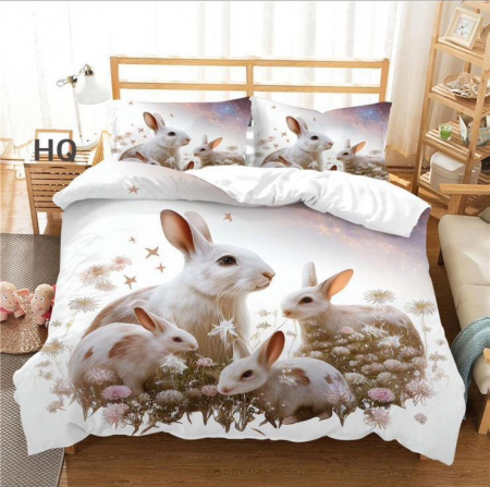 Lenjerii Din Bumbac Tip Finet - Lenjerie De Pat Finet Paste - White Bunny