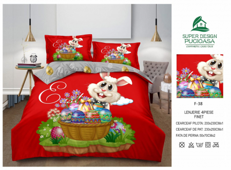 Lenjerii pentru PASTE - Lenjerie De Pat Finet Paste - Iepurasul Si Cosul Cu Oua