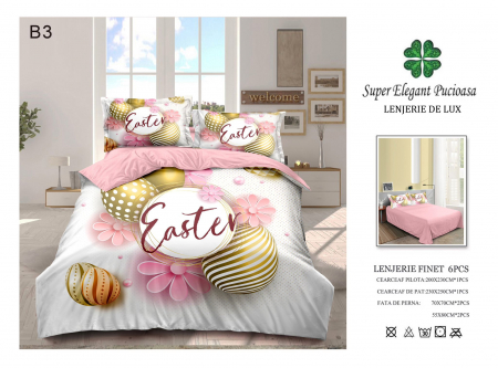 Lenjerii pentru PASTE - Lenjerie De Pat Finet Paste - Oua Si Floricele Roz
