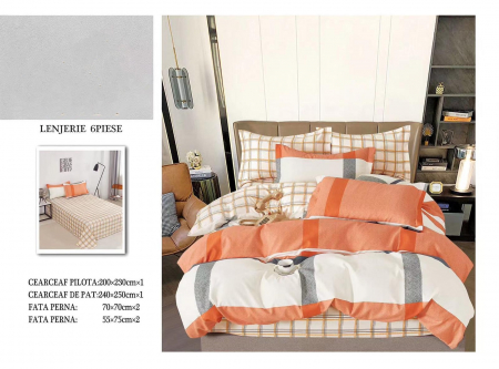 Bumbac Tip Finet 6 Piese - Lenjerie De Pat Finet - Orange