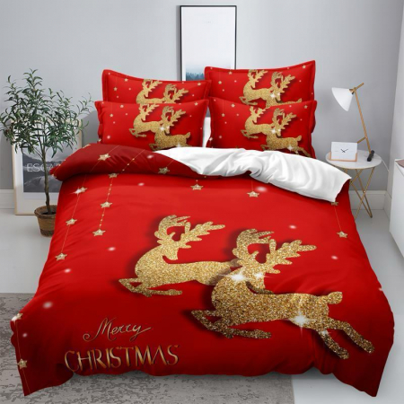 LENJERII DE PAT - Lenjerie De Pat Finet Premium Craciun 6 Piese - Pure Red And Gold