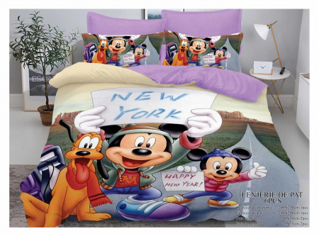 Cearceaf normal - Lenjerie De Pat Finet Premium - New York/Mickey Si Prietenii