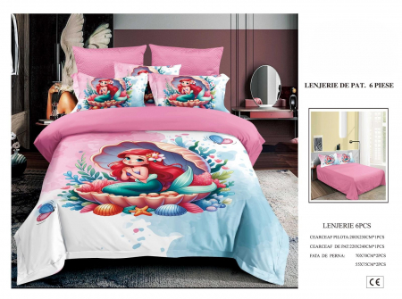 Cearceaf normal - Lenjerie De Pat Finet Premium Pentru Copii - Mica Sirena Ariel