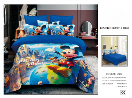 Cearceaf normal - Lenjerie De Pat Finet Premium Pentru Copii - Mickey Mouse Si Orasul