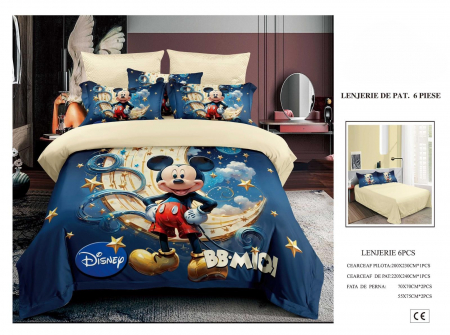 Cearceaf normal - Lenjerie De Pat Finet Premium Pentru Copii - Mickey Mouse Si Stelele