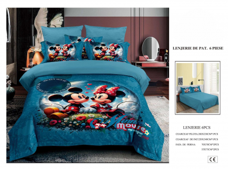 Cearceaf normal - Lenjerie De Pat Finet Premium Pentru Copii - Mickey Si Minnie Indragostiti
