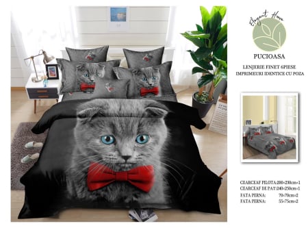 Cearceaf normal - Lenjerie De Pat Finet Premium - Pisicuta Cu Fundita Rosie
