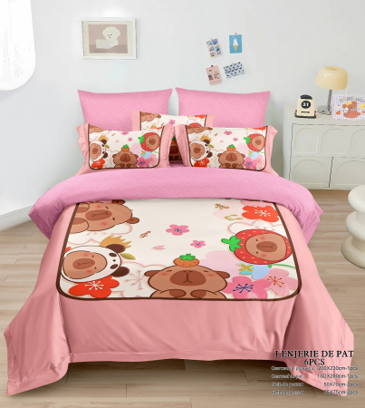 Cearceaf normal - Lenjerie De Pat Finet Premium Cu Elastic - Capybara Roz