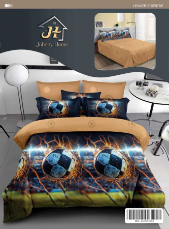 Lenjerii Pentru Copii - Pat Dublu - Lenjerie De Pat Finet Superior 5D - Minge De Fotbal La Poarta