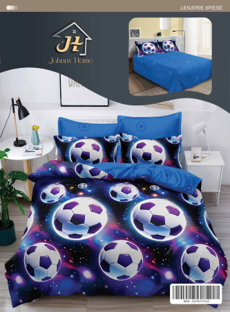 Lenjerii Pentru Copii - Pat Dublu - Lenjerie De Pat Finet Superior 5D - Mingi De Fotbal In Galaxie