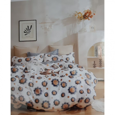 Bumbac Tip Finet 6 Piese - Lenjerie De Pat Finet Superior - Alb Cu Floricele