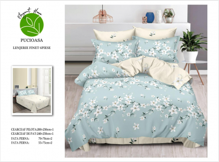 Bumbac Tip Finet 6 Piese - Lenjerie De Pat Finet Superior - Floricele Inflorite