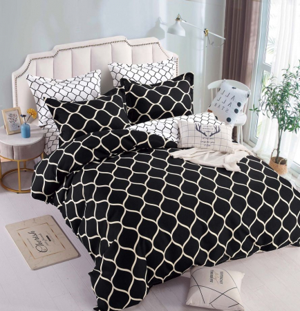 Bumbac Tip Finet 6 Piese - Lenjerie De Pat Finet Superior - Alb Negru