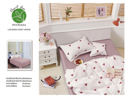 Bumbac Tip Finet 6 Piese - Lenjerie De Pat Finet Superior - Little Hearts