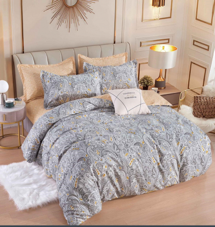 Cearceaf cu elastic - Lenjerie De Pat Finet Superior Cu Elastic - Gri Stil Tribal