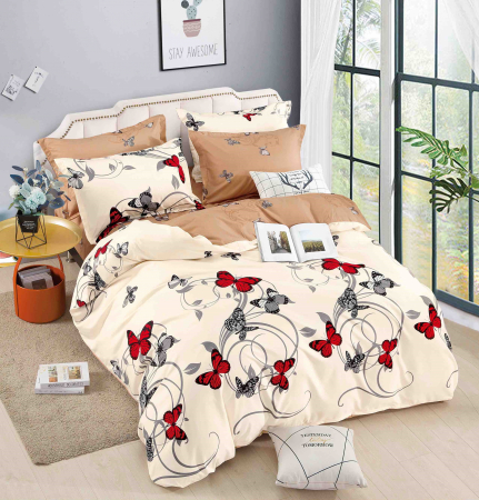 Bumbac Tip Finet Cu Elastic - Lenjerie De Pat Finet Superior Cu Elastic - Red Butterflies
