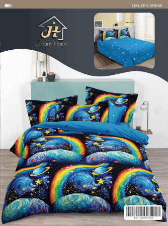 Bumbac Tip Finet - Lenjerie De Pat Finet Superior - Curcubeu In Spatiu