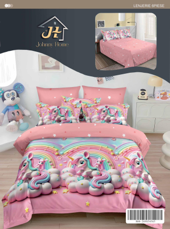 LENJERII DE PAT - Lenjerie De Pat Finet Superior - Roz Cu Unicorni Pe Norisori