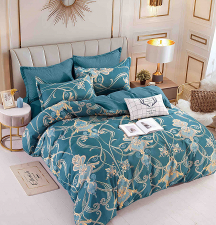 Bumbac Tip Finet 6 Piese - Lenjerie De Pat Finet Superior - Turquoise Royal