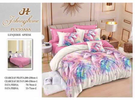 Bumbac Tip Finet 6 Piese - Lenjerie De Pat Finet Superior - Unicorn Multicolor