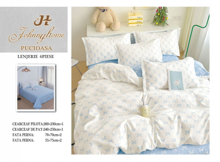 Bumbac Tip Finet 6 Piese - Lenjerie De Pat Finet Superior - Bleu Fundite
